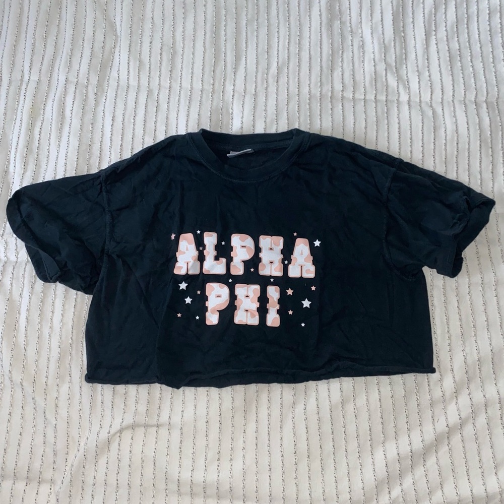 Cropped Pink Cow Print Alpha Phi t-shirt